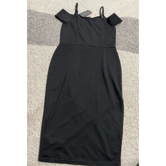 NWT Streetwear Society Women's Size Small Cold Shoulder Wrap Tulip Dress Black - Picture 4 of 8